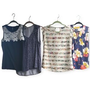 Lot Of 4 Old Navy Tommy Hilfiger Limited Sleeveless Blouses Blue Multicolor